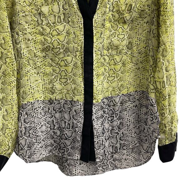BCBG Maxazria Silk Blouse Top Print Green Black Semi Sheer Small - Picture 5 of 9
